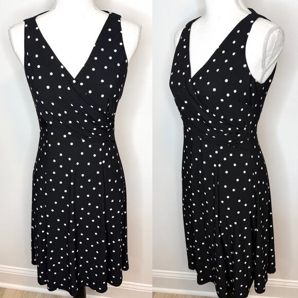Lauren Ralph Lauren Dresses & Skirts - Lauren Ralph Lauren Polka Dot Sleeveless Faux Wrap Midi Dress Black Size 6 New